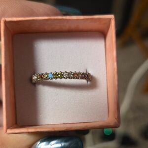Multi-Moissonite Pavé Stackable Ring - Pink and Multicolor